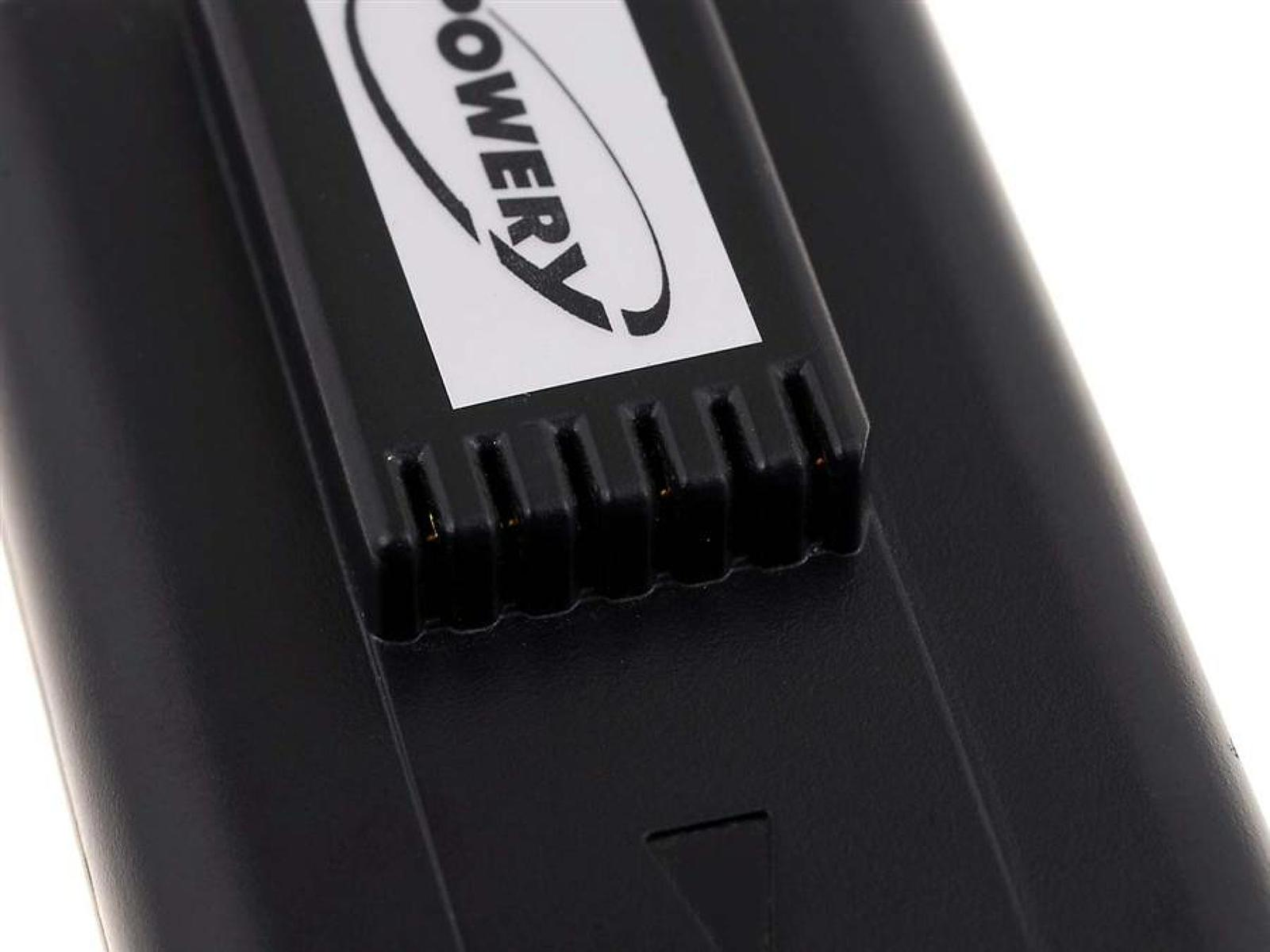 Primer plano de una batería negra con una etiqueta blanca que dice "POWERY".