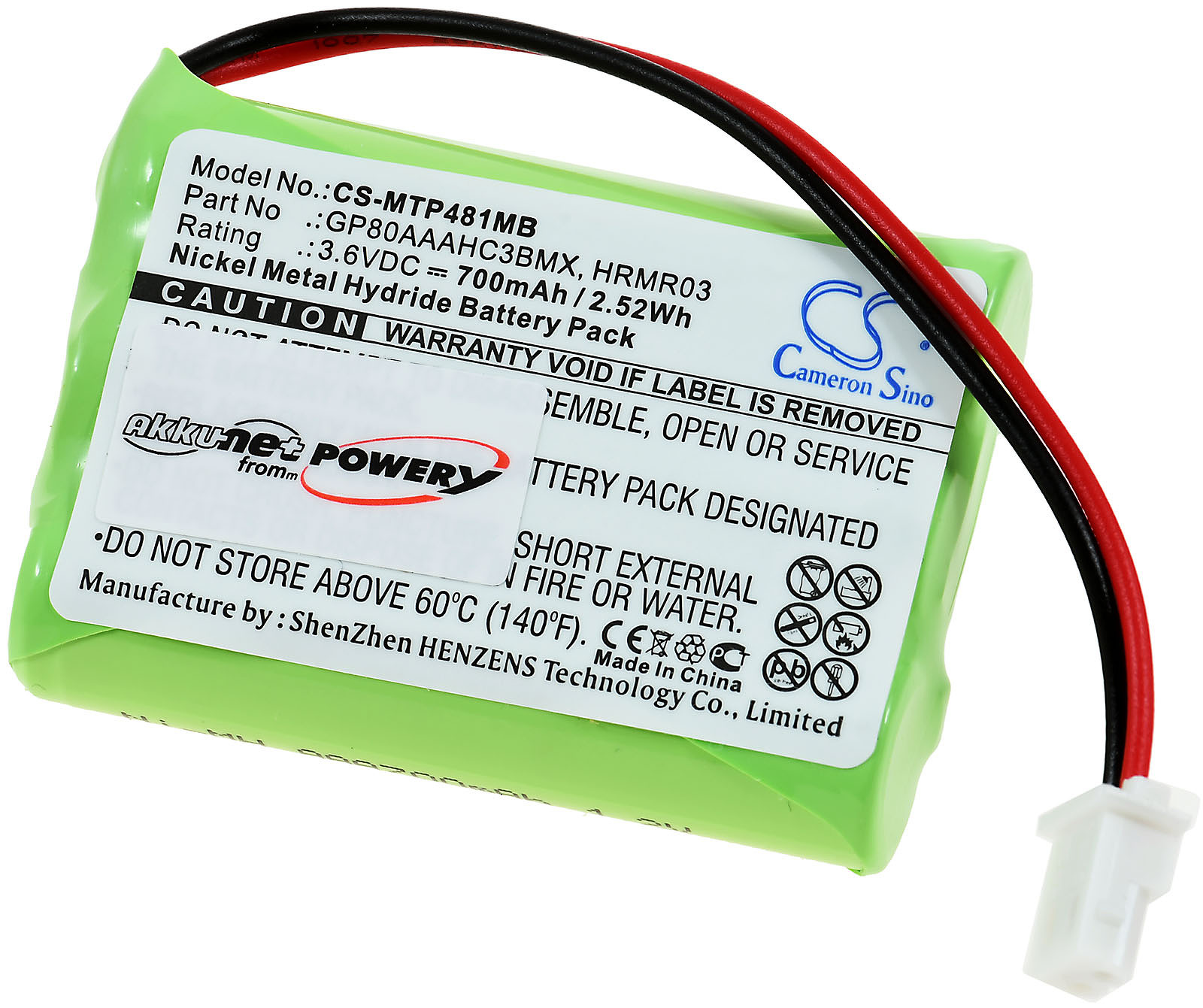 Typ für POWERY NiMH 700mAh Volt, Akku Motorola HRMR03 Akku, 3.6