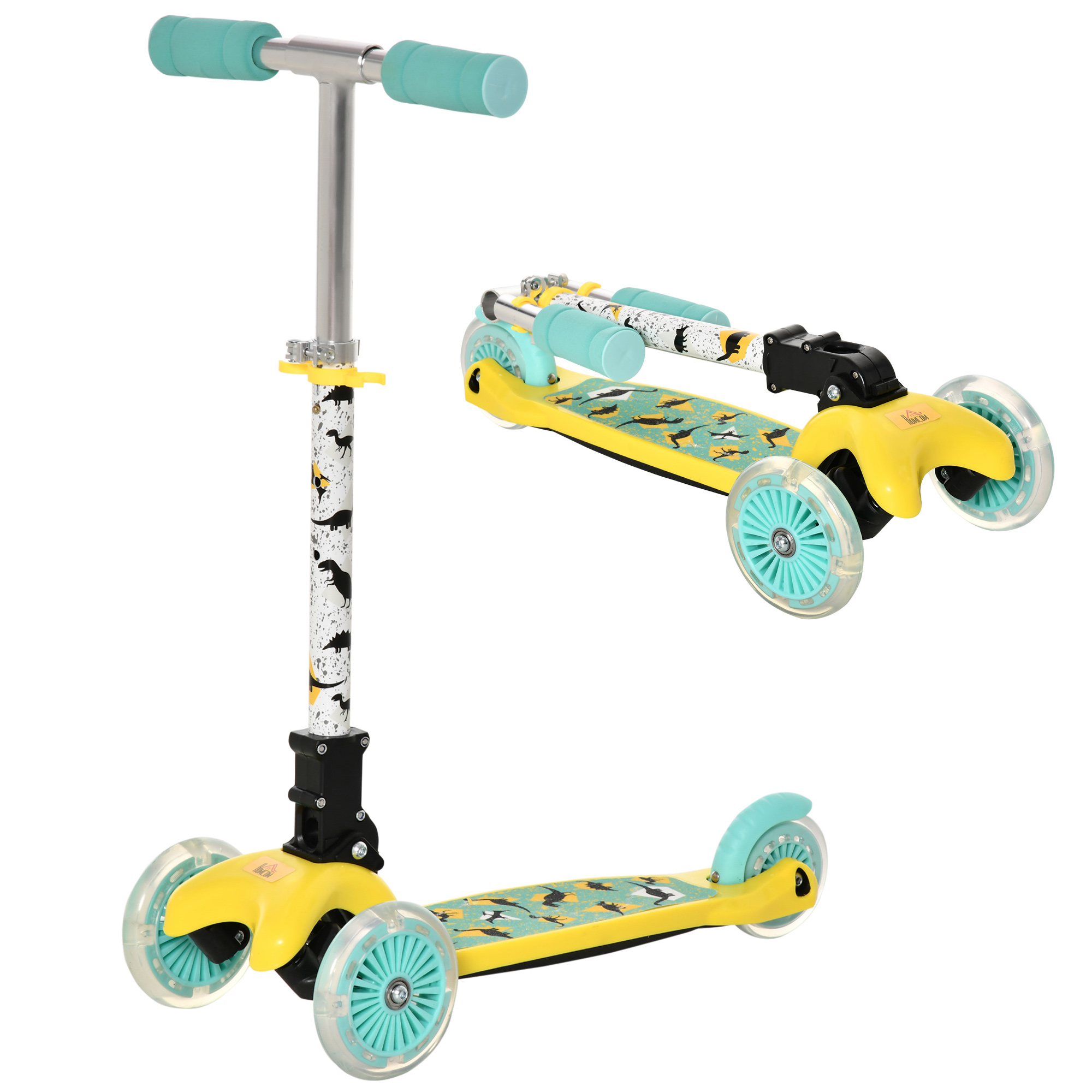 Patinete para Niño - HOMCOM +3 años, 3 ruedas, LED, manillar ajustable, carga 50kg