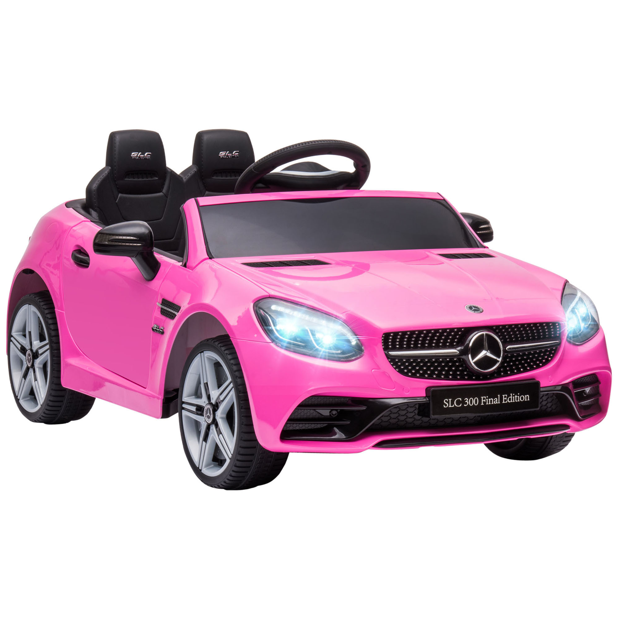 Aiyaplay Coche Mercedes slc 300 con licencia 12v rosa para niños de 36 años mando distancia faros led bocina tf usb y 35kmh