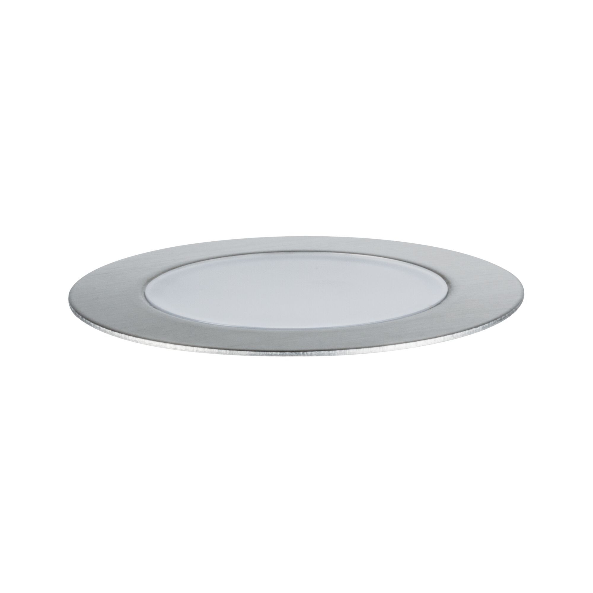 Piatto d'argento con centro bianco, design semplice e moderno.