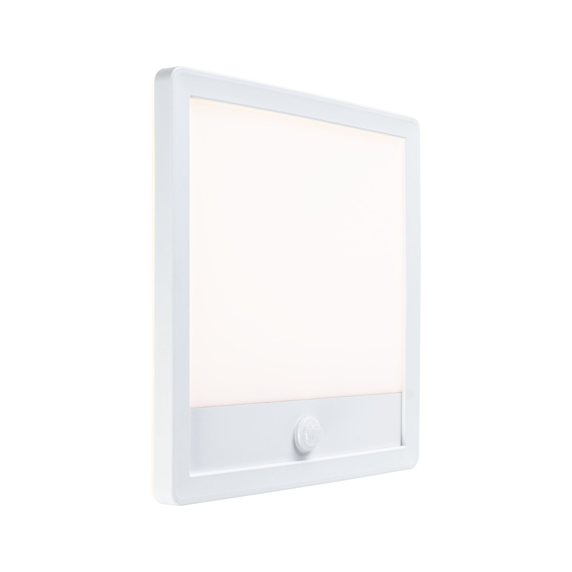Weißes rechteckiges Licht mit einem Lichtsensor am unteren Rand.
