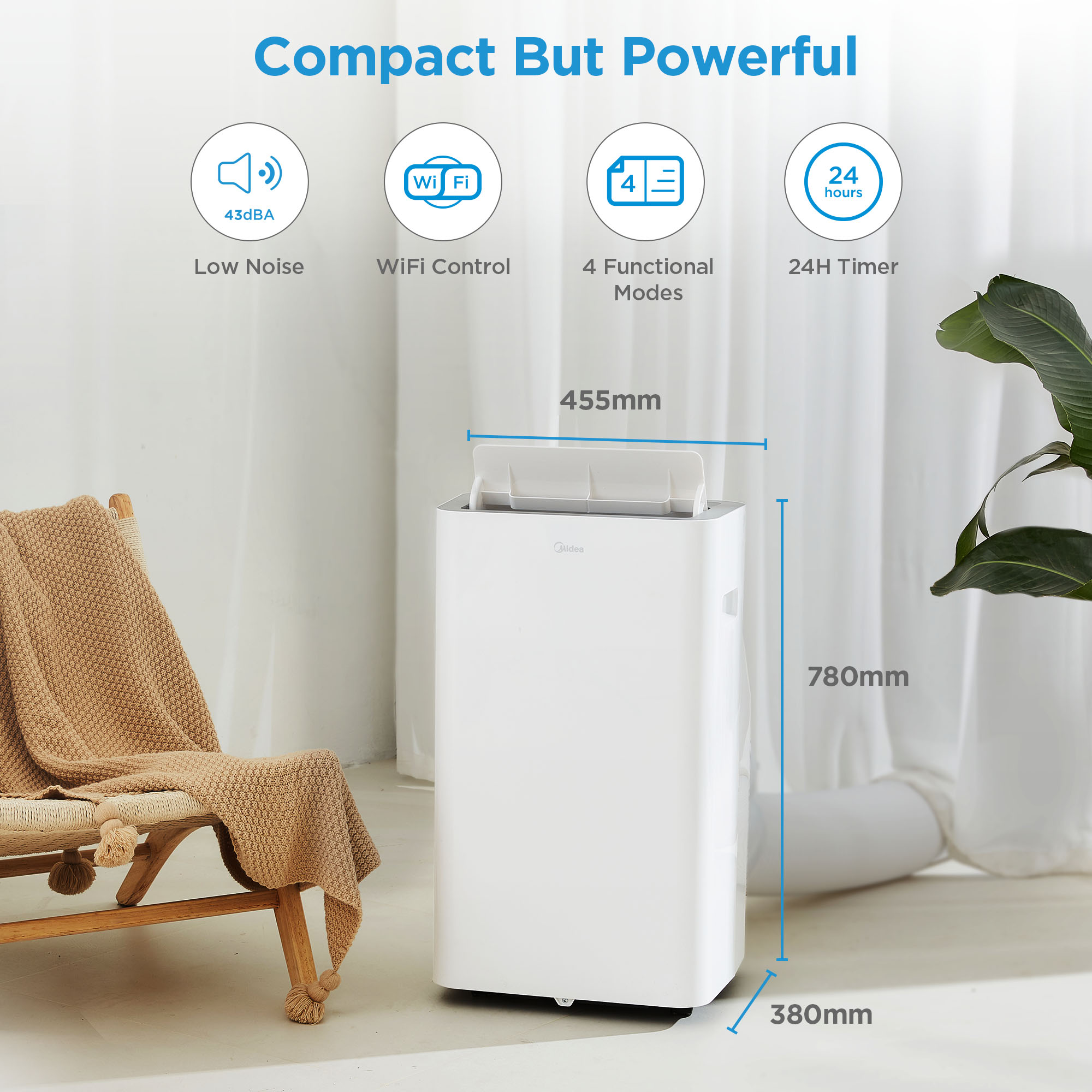 MIDEA Silent Cool 26 Klimagerät Mobiles (Max. Raumgröße: EEK: 88 m³, Pro A) Weiß