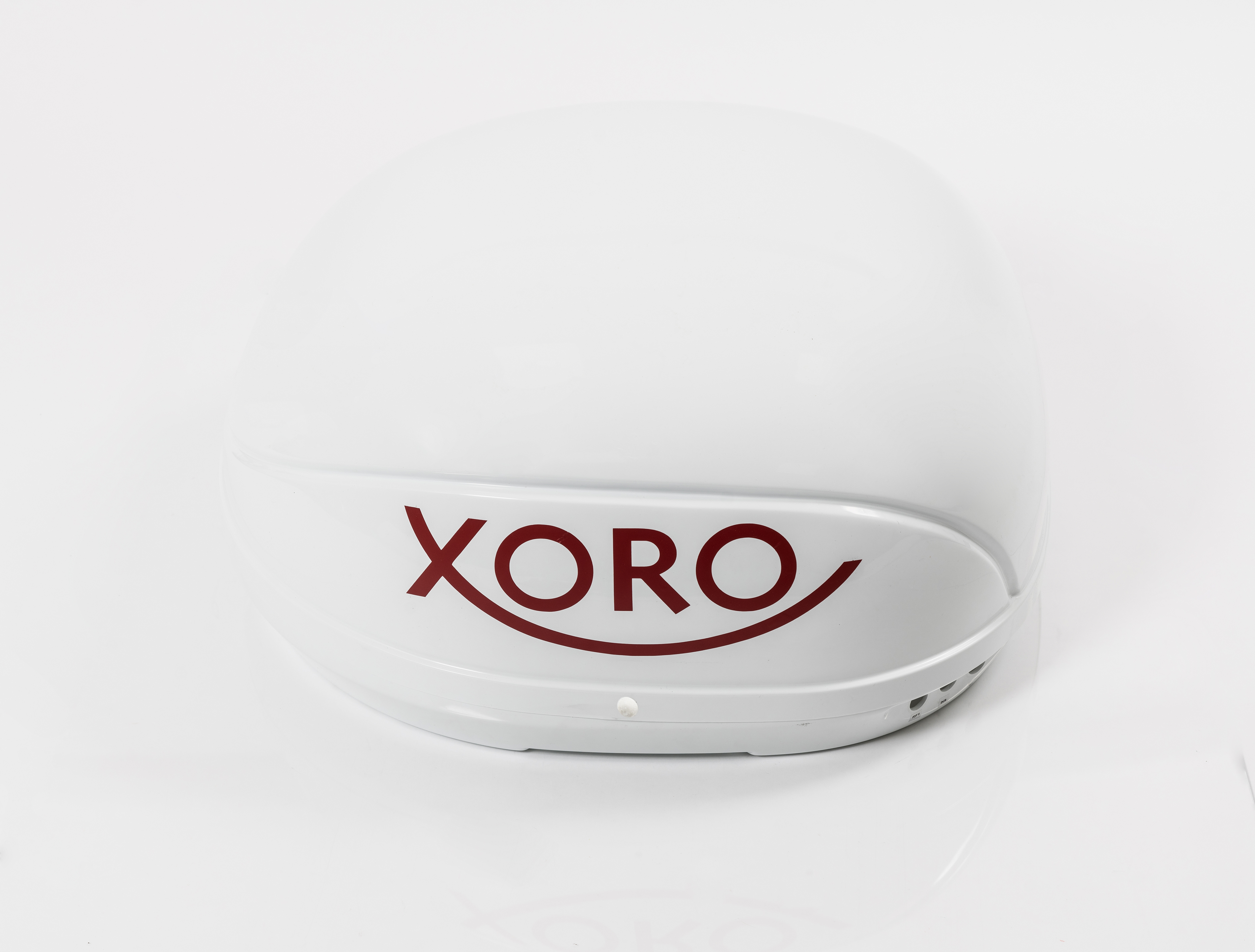 Weißes Xoro-Gerät mit rotem Logo. Draufsicht.