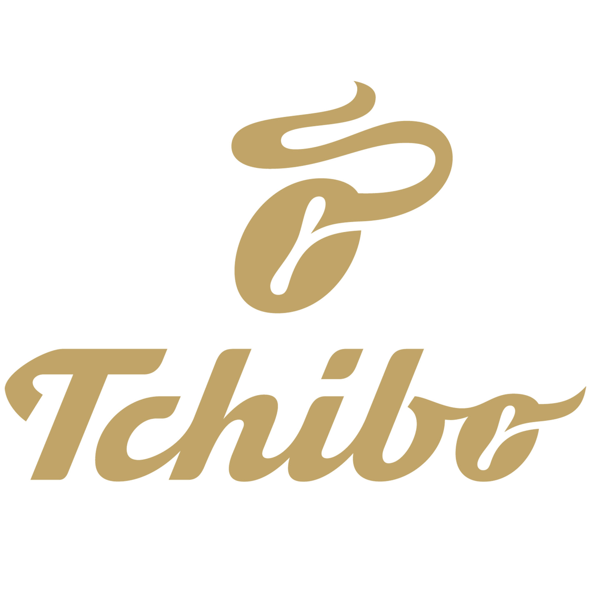 Das Tchibo-Logo, goldener Text und Design auf weißem Hintergrund.