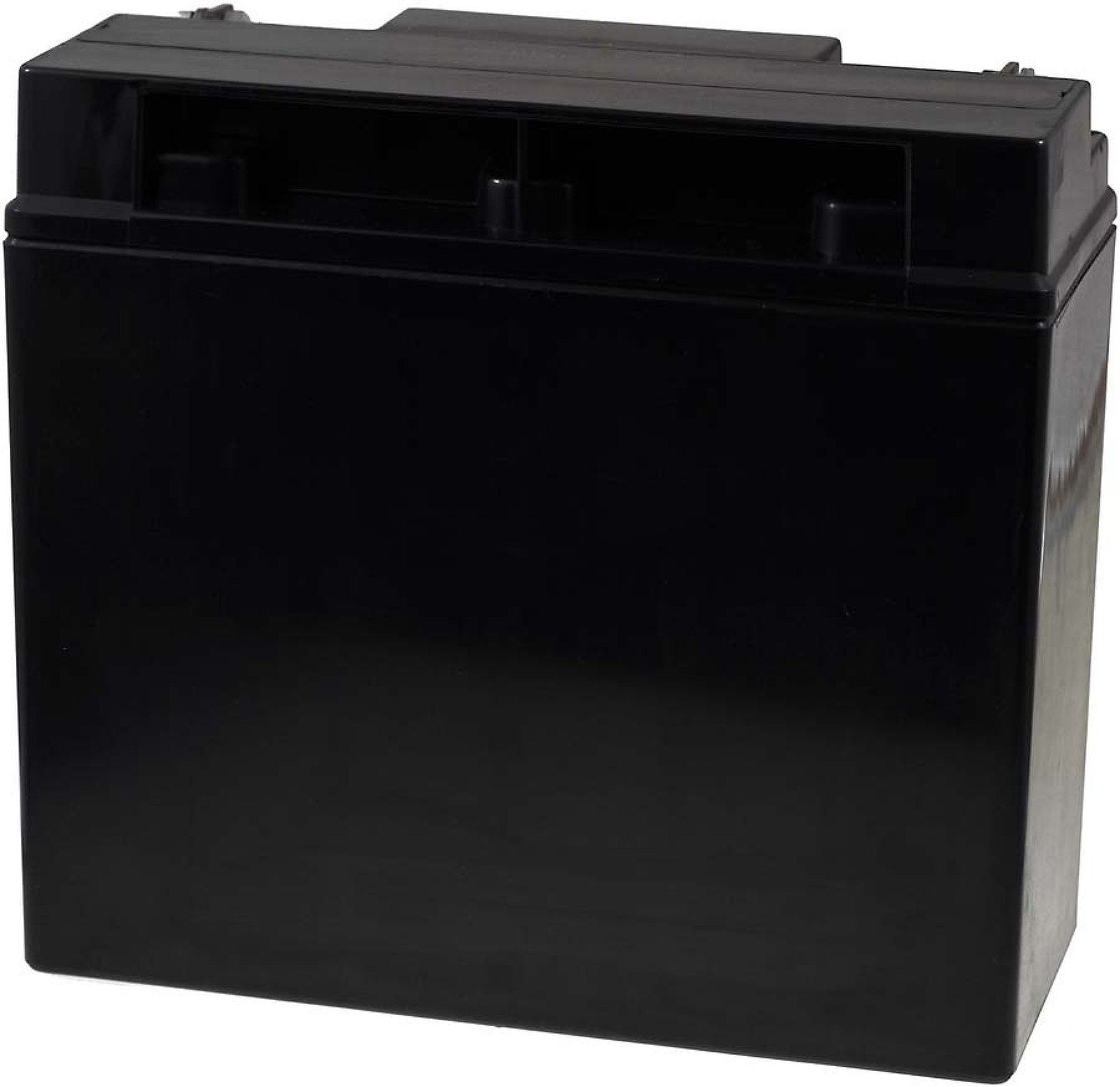 Batería negra, forma rectangular, con parte superior plana.