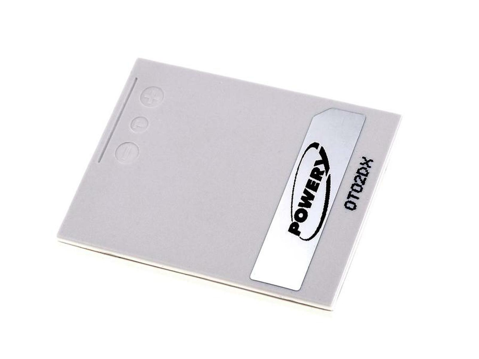 Una batería rectangular gris con una etiqueta plateada y la palabra "POWERY", fondo blanco.