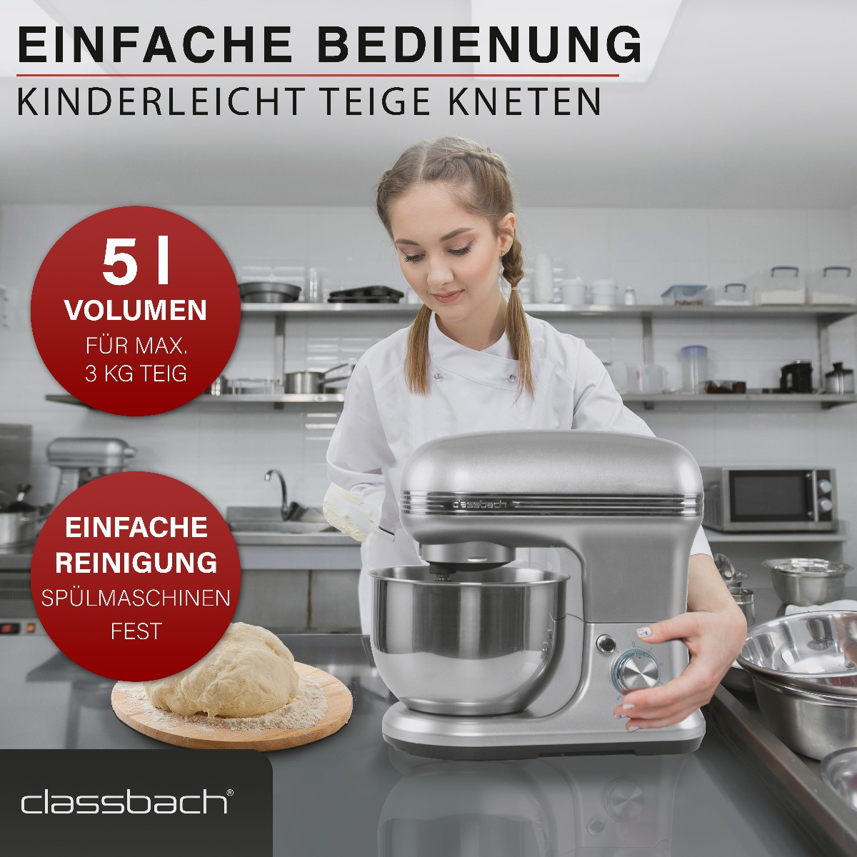 Silber C-KM Watt) CLASSBACH (1200 W Küchenmaschine 4004