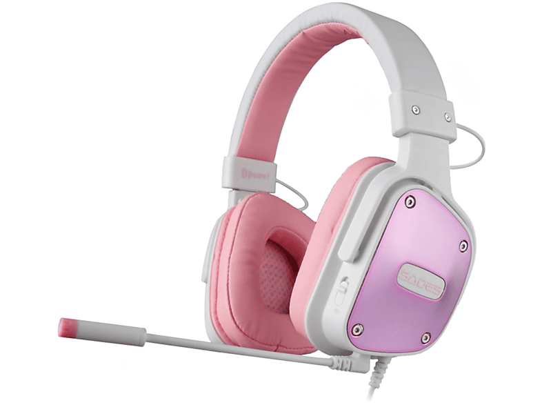 SADES Dpower SA-722, Over-ear Gaming-Headset weiß/pink | HiFi-Kopfhörer