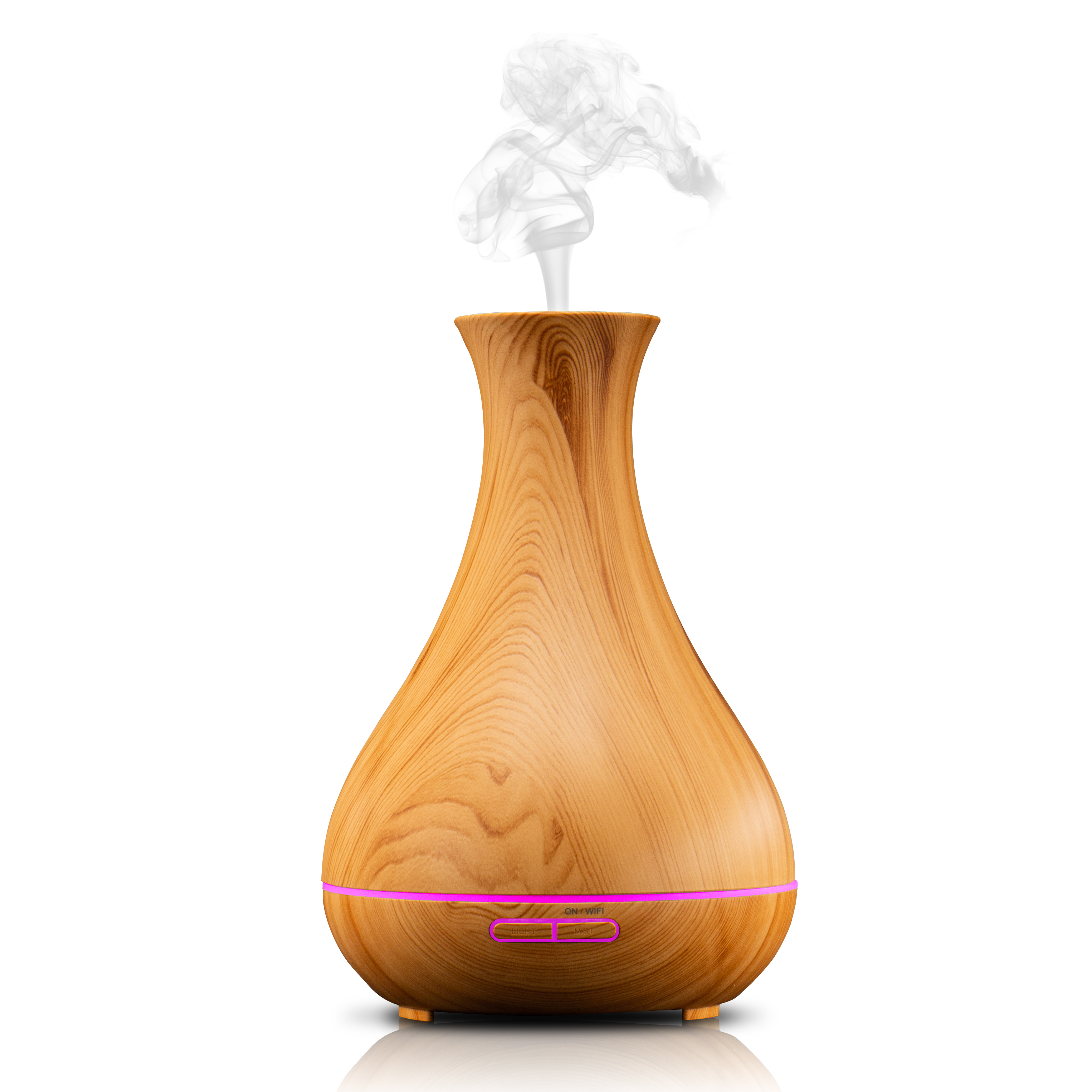 Aroma-Diffusor aus Holz, aus dem Dampf austritt.