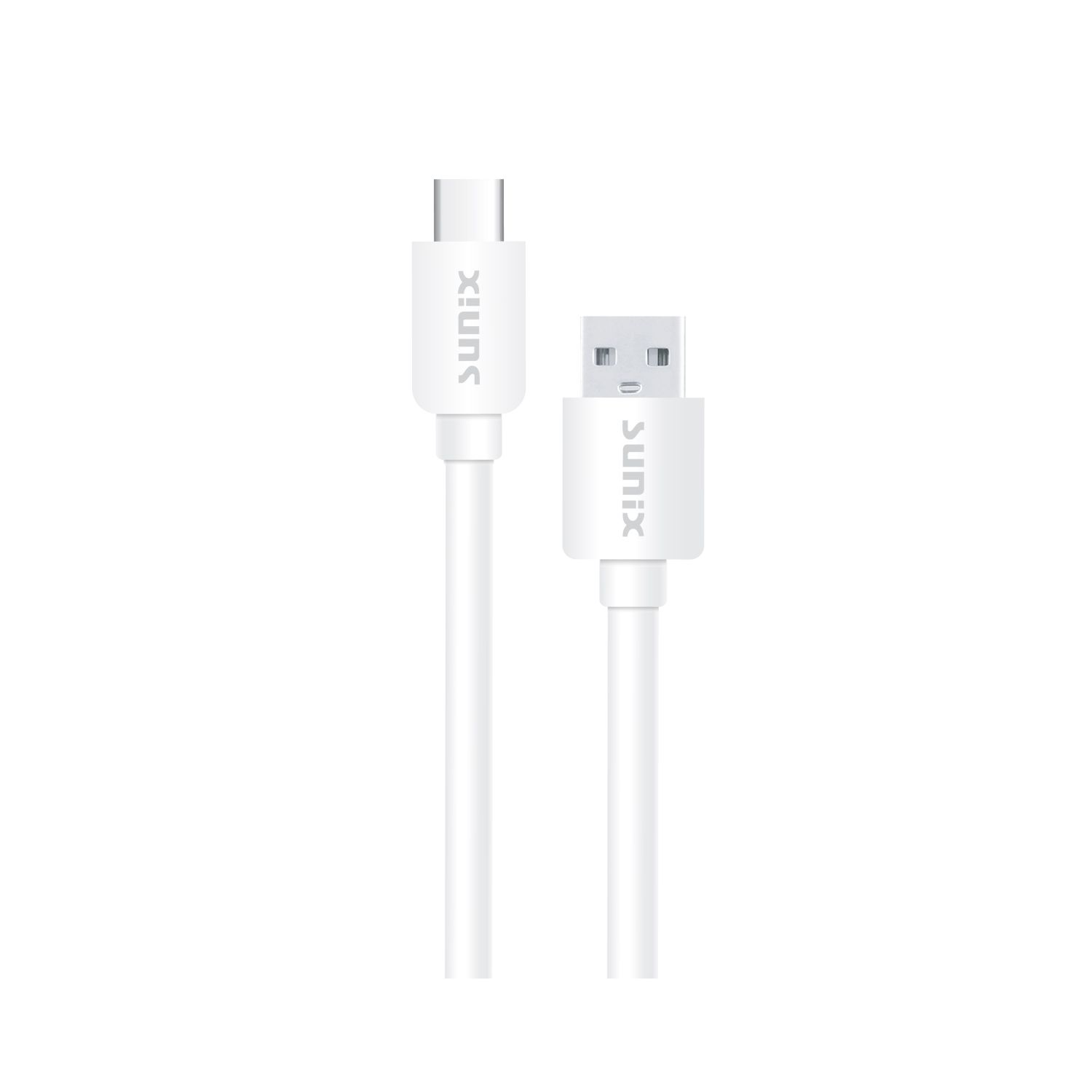 Ein weißes USB-C-zu-USB-Kabel mit dem Markennamen SUNIX an beiden Enden.