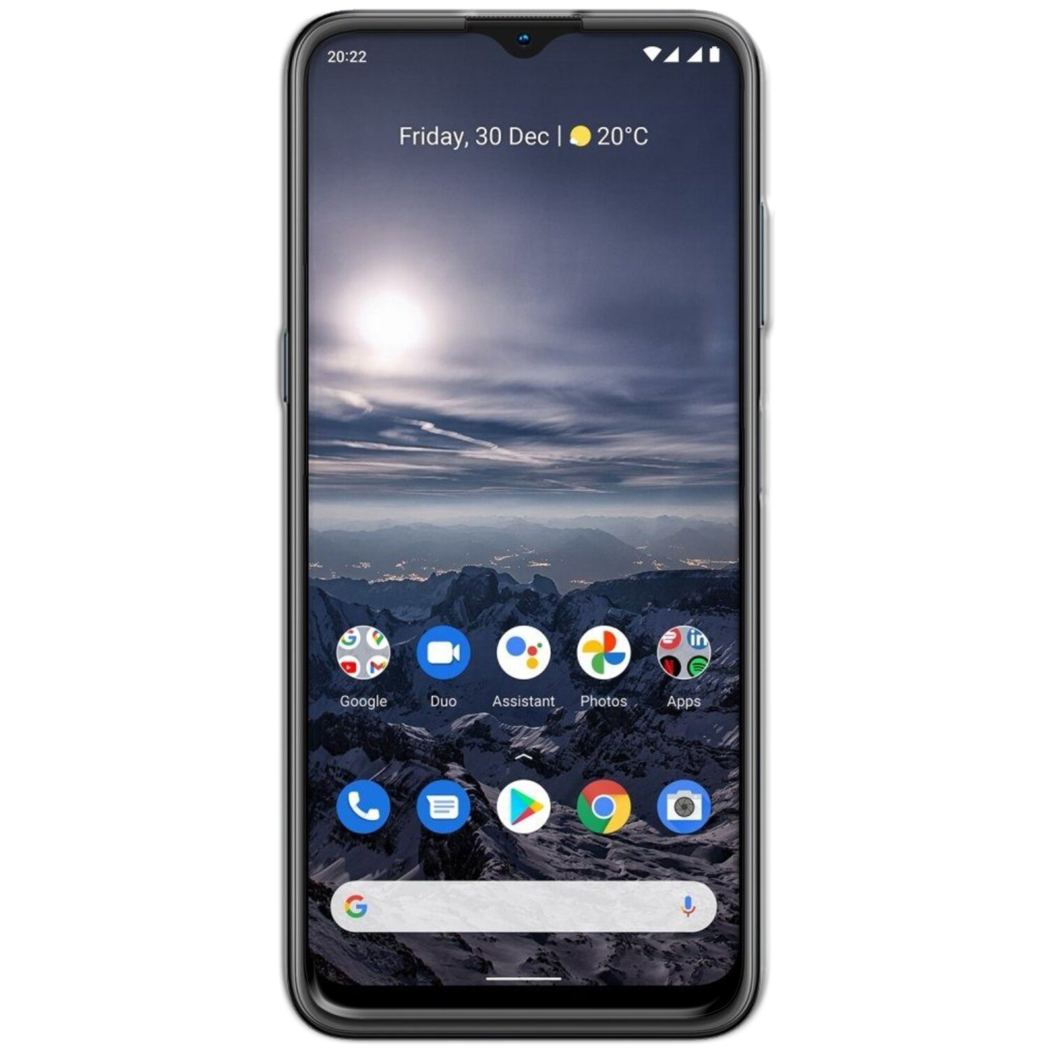 Smartphone mit Apps und Datums- und Zeitanzeige auf dem Bildschirm.