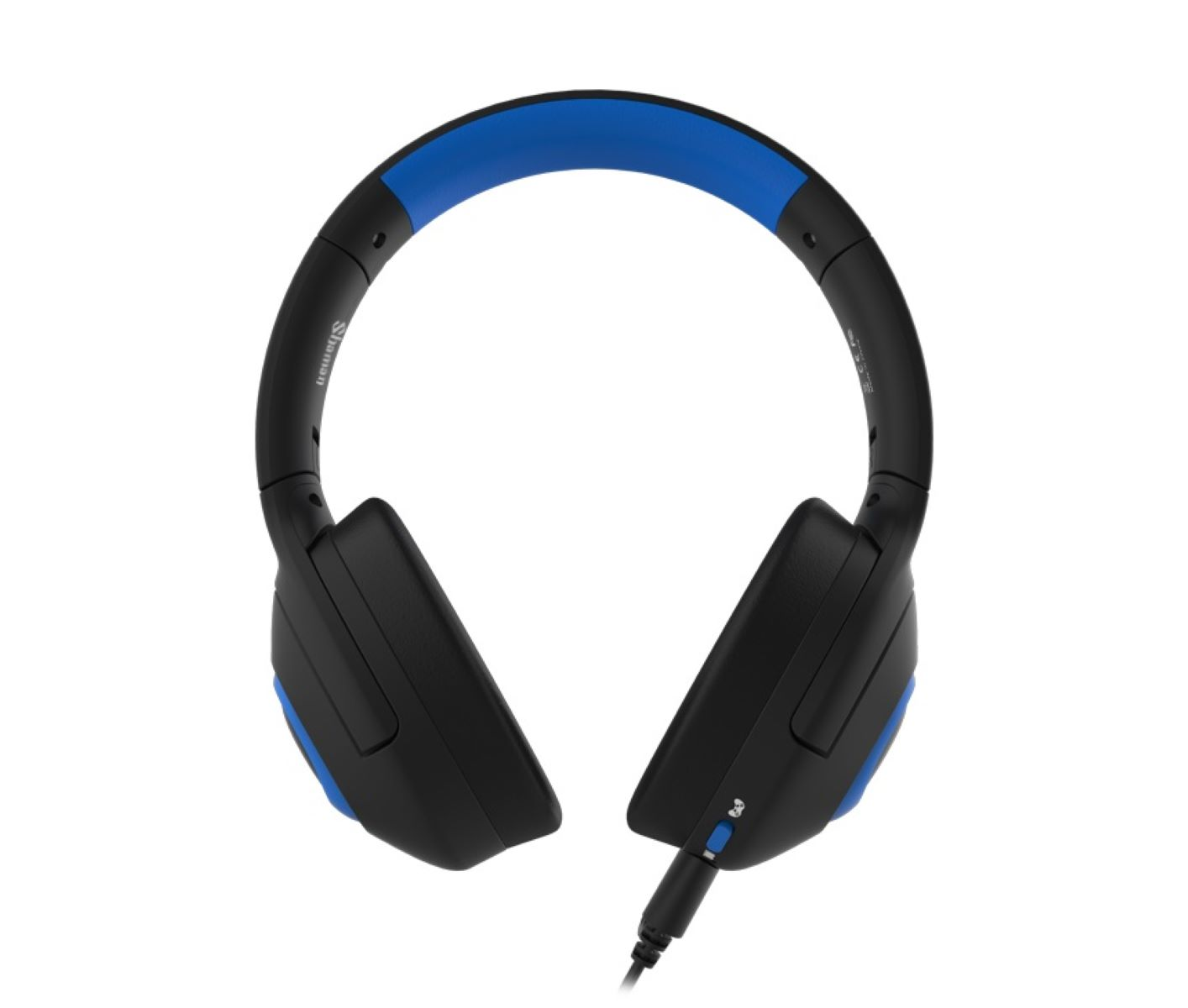 Schwarze und blaue Over-Ear-Kopfhörer auf weißem Hintergrund.