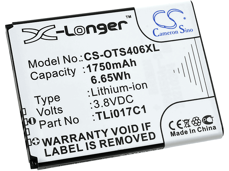 OT-5019 3.8 Li-Ion 1750mAh Akku, Alcatel POWERY für Akku Volt,