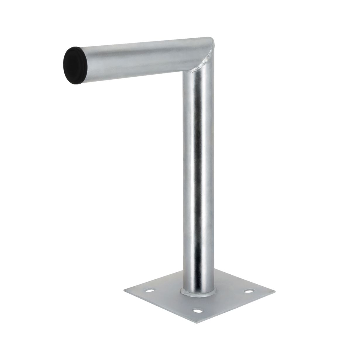 Metall-L-förmige Stange mit Sockel. Eine schwarze Kappe an einem Ende.