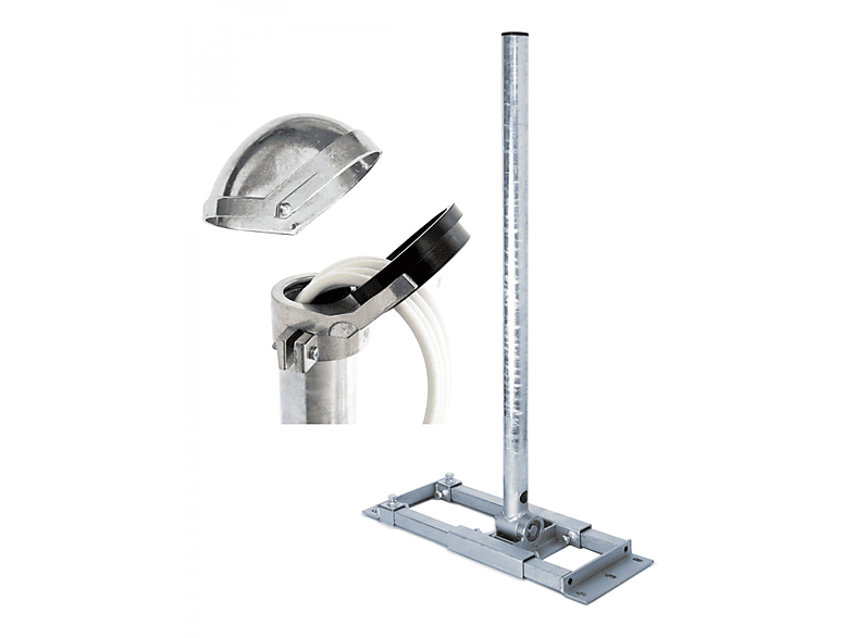 PREMIUMX DELUXE X130-48 Dachsparrenhalter 130cm SAT Mast für Sat-Antenne ALU-Mastkappe mit Kabeldurchführung Dachsparrenhalterung, Silber