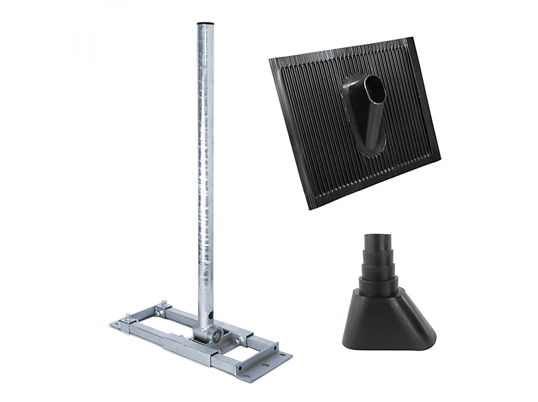 PREMIUMX DELUXE Tülle SAT 90cm schwarz Dachsparrenhalterung, Silber Alu-Ziegel X90-48 Dachsparrenhalter Mast