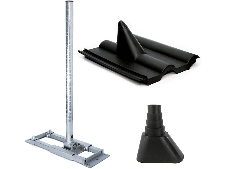 PREMIUMX DELUXE X90-48 Dachsparrenhalter 90cm Mast Frankfurter Pfanne Tülle schwarz Dachsparrenhalterung, Silber | Antennen- & TV-Zubehör