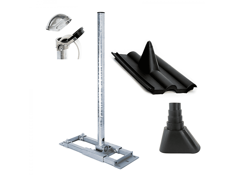Dachabdeckung X130-48 schwarz Dachsparrenhalter Set 48mm Silber 130cm Dachsparrenhalterung, SAT Mast DELUXE PREMIUMX