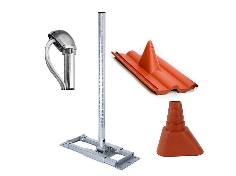 PREMIUMX DELUXE X90-48 Dachsparrenhalter 90cm Mast Frankfurter Pfanne Tülle ALU-Kappe rot Dachsparrenhalterung, Silber