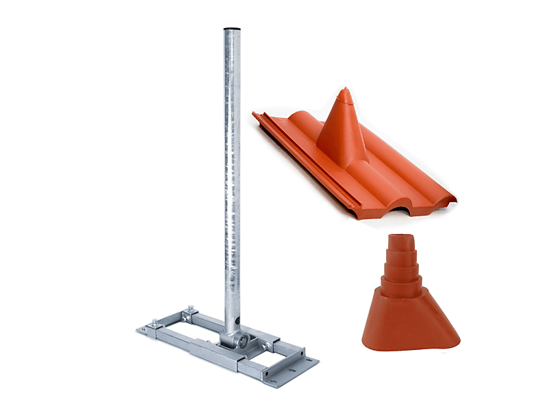 Sat-Antenne Silber Mast 130cm Dachsparrenhalterung, für DELUXE Dachabdeckung X130-48 Dachsparrenhalter rot Manschette PREMIUMX Frankfurt