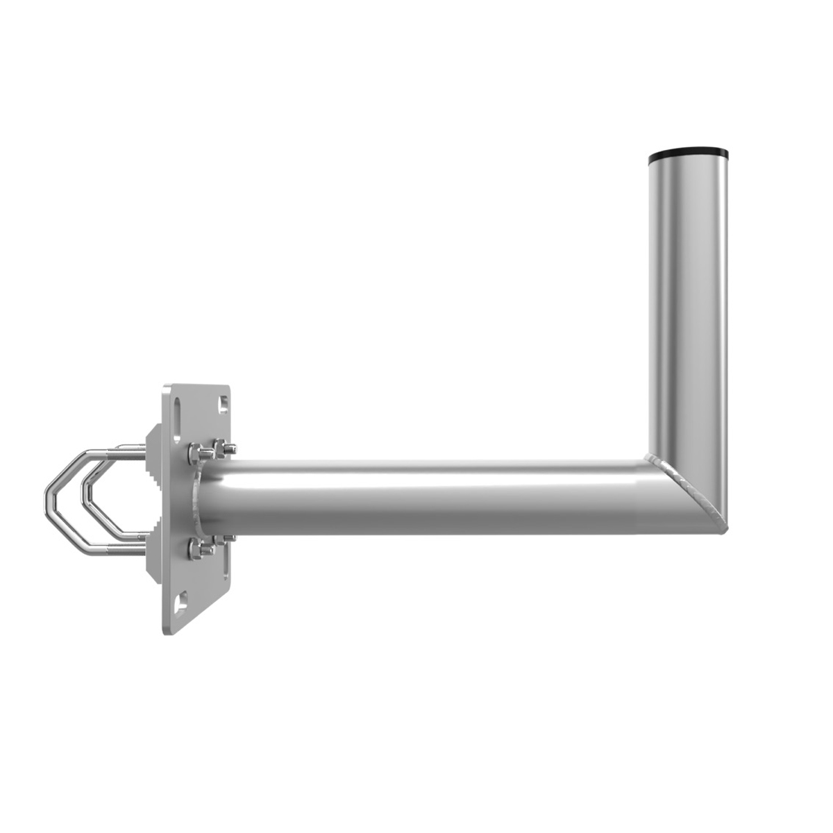 Metall-Antennenhalterung mit Schrauben auf weißem Hintergrund.