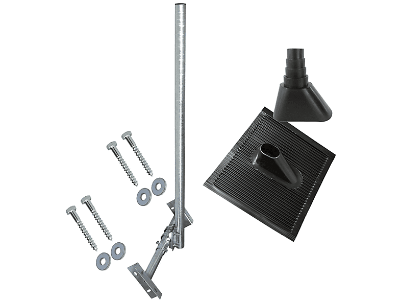 PREMIUMX BASIC X120-48F SAT Dach 120cm Mast schwarz Dachsparrenhalterung, Teleskop-Dachsparrenhalter 48mm Silber Montage-Set