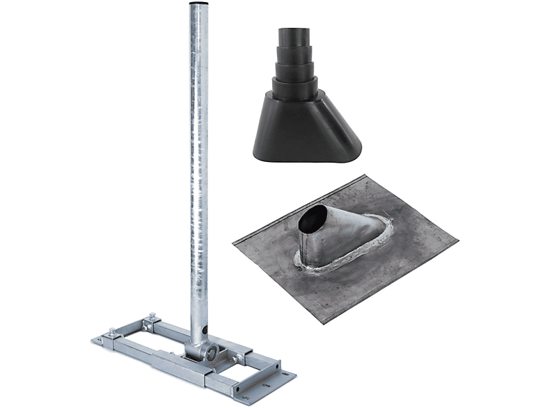 PREMIUMX DELUXE X90-60 Dachsparrenhalter Mast 90cm schwarz Ø Blei-Ziegel Manschette Silber 60 Dachsparrenhalterung, mm