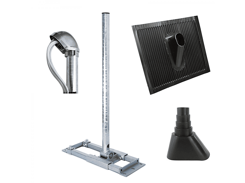 PREMIUMX DELUXE X90-48 Dachsparrenhalter 90cm Mast Dachabdeckung ALU Tülle Kappe schwarz Dachsparrenhalterung, Silber