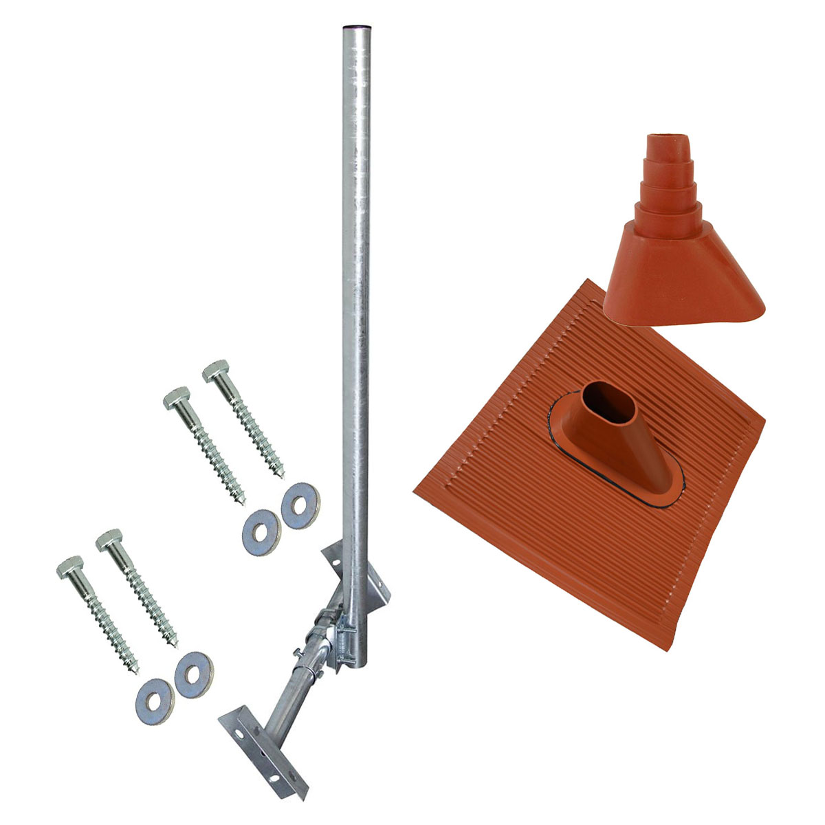 48mm Silber PREMIUMX BASIC Montage-Set Mast Dachsparrenhalterung, 120cm SAT rot Teleskop-Dachsparrenhalter X120-48F