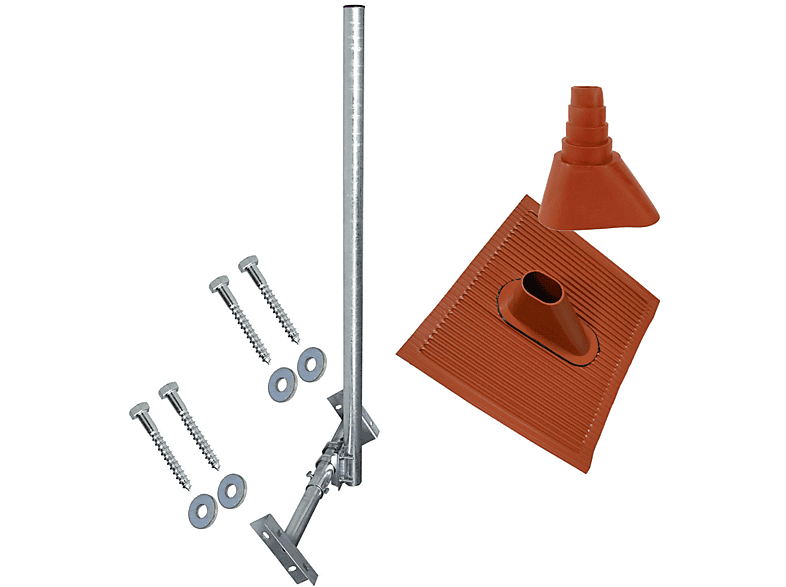 PREMIUMX BASIC X120-48F Mast 120cm Teleskop-Dachsparrenhalter rot SAT Dachsparrenhalterung, Montage-Set 48mm Silber