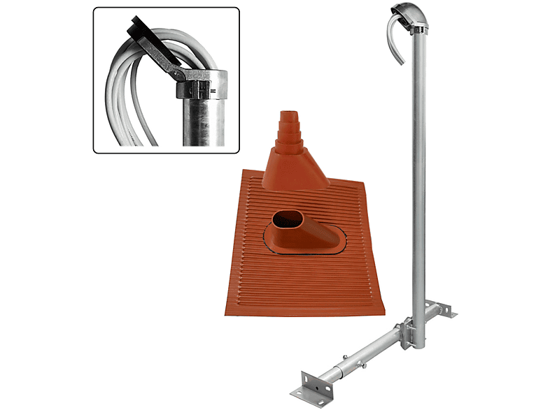 BASIC 120cm Silber Dachsparrenhalter Alu-Ziegel PREMIUMX Mast Dachsparrenhalterung, Kappe rot X120-48 SAT Tülle