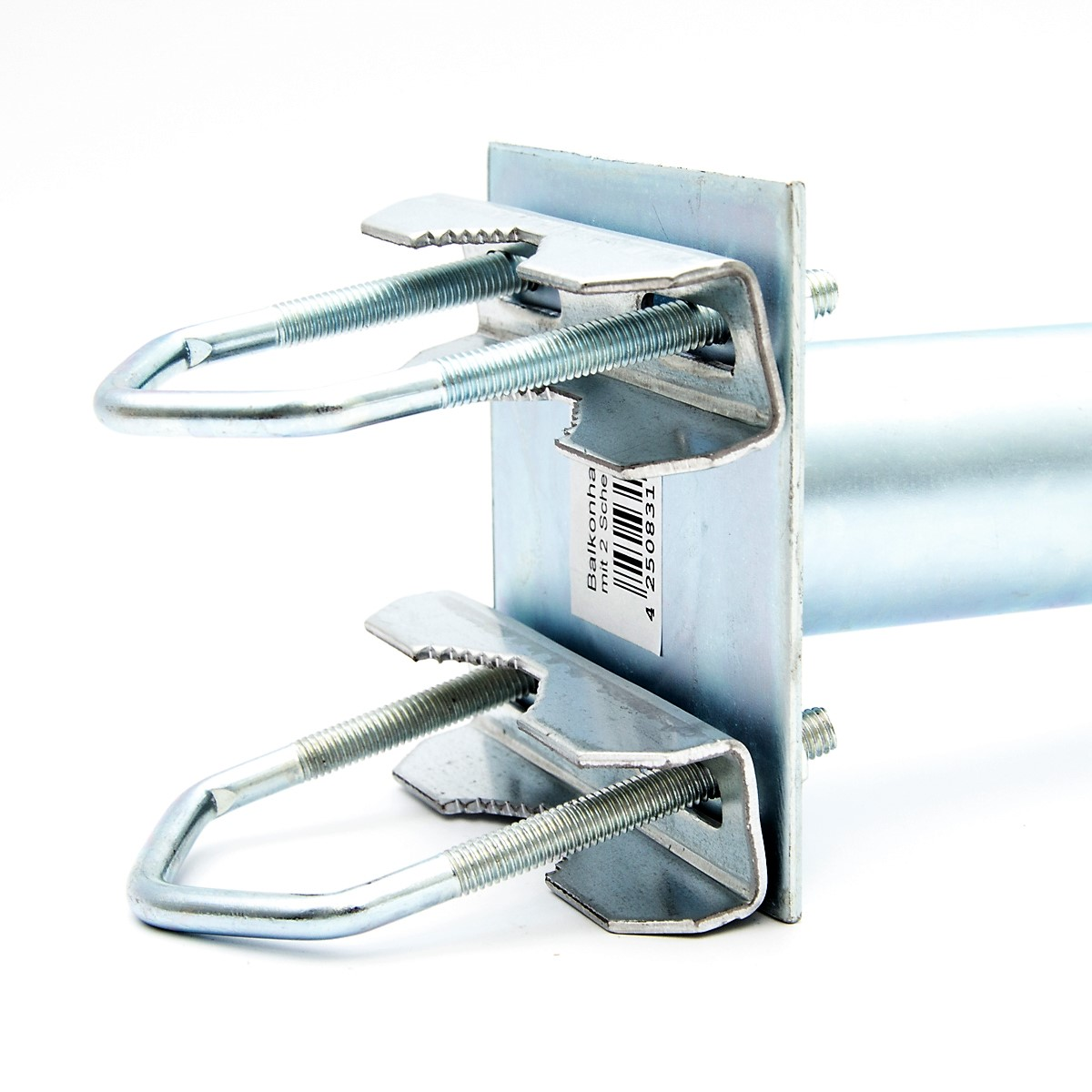 Metallhalterung mit zwei U-Bolzen, an einem Metallpfosten befestigt.