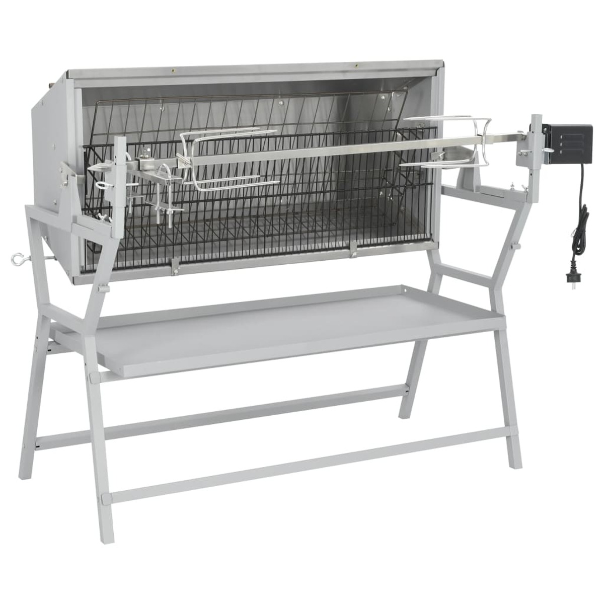 Grauer Drehgrill mit Maschentür und Motor an der Seite.