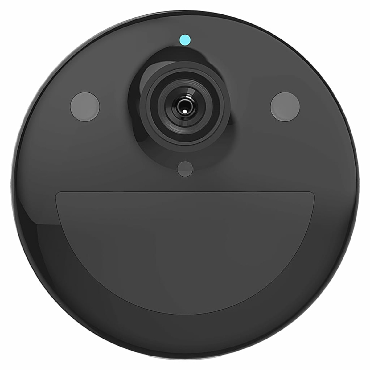 Czarna, okrągła, nowocześnie wyglądająca kamera.