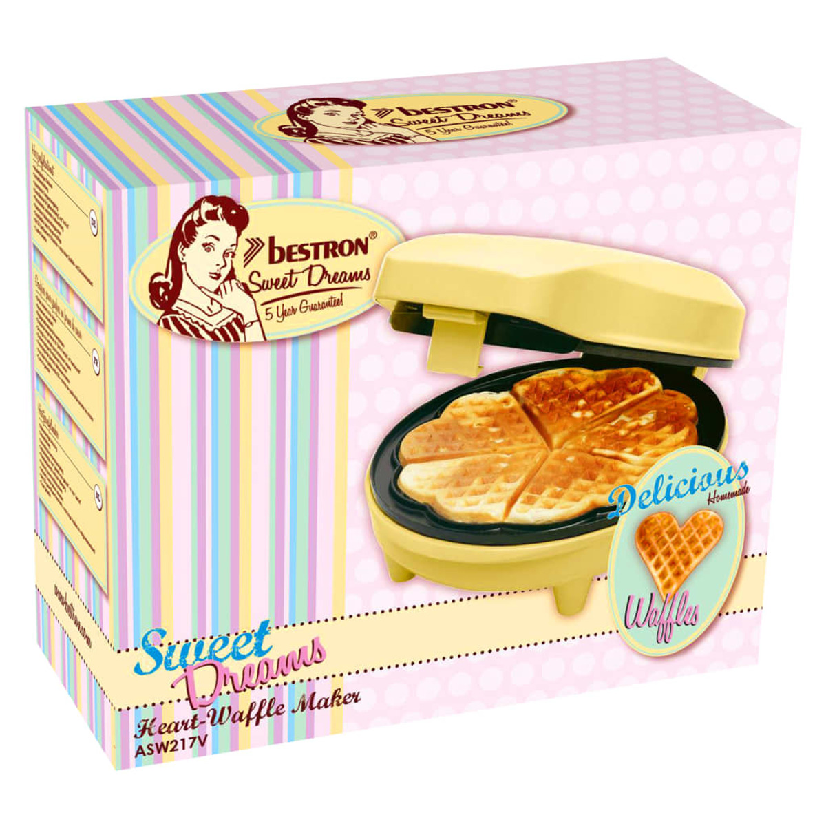 Pudełko do gofrownicy w stylu retro z gofrownicą i goframi.