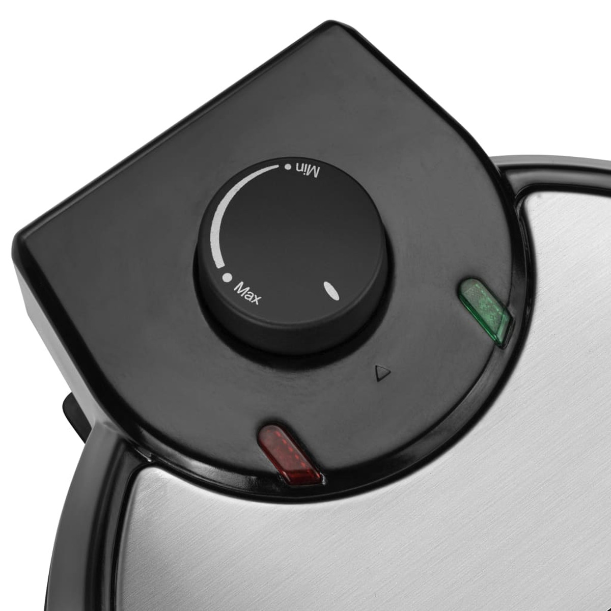 Zbliżenie czarnego panelu sterowania gofrownicy pokazującego ustawienia.