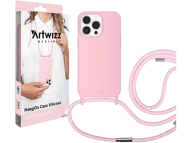 ARTWIZZ HangOn Case Silicone, Umhängetasche, Apple, iPhone 13 Pro, Rosa | Handyketten