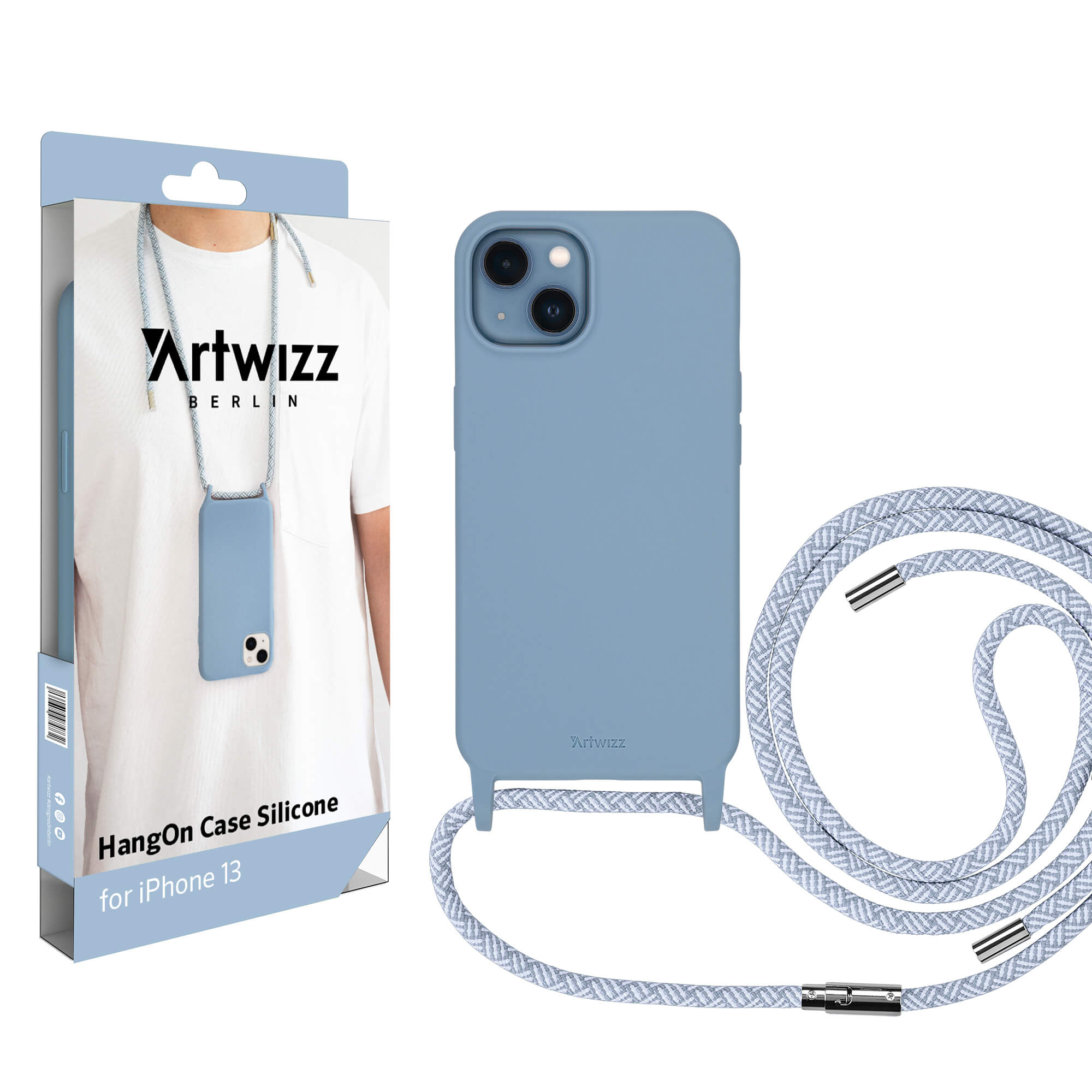 ARTWIZZ Apple, Case iPhone Silicone, 13, HangOn Umhängetasche, Hellblau