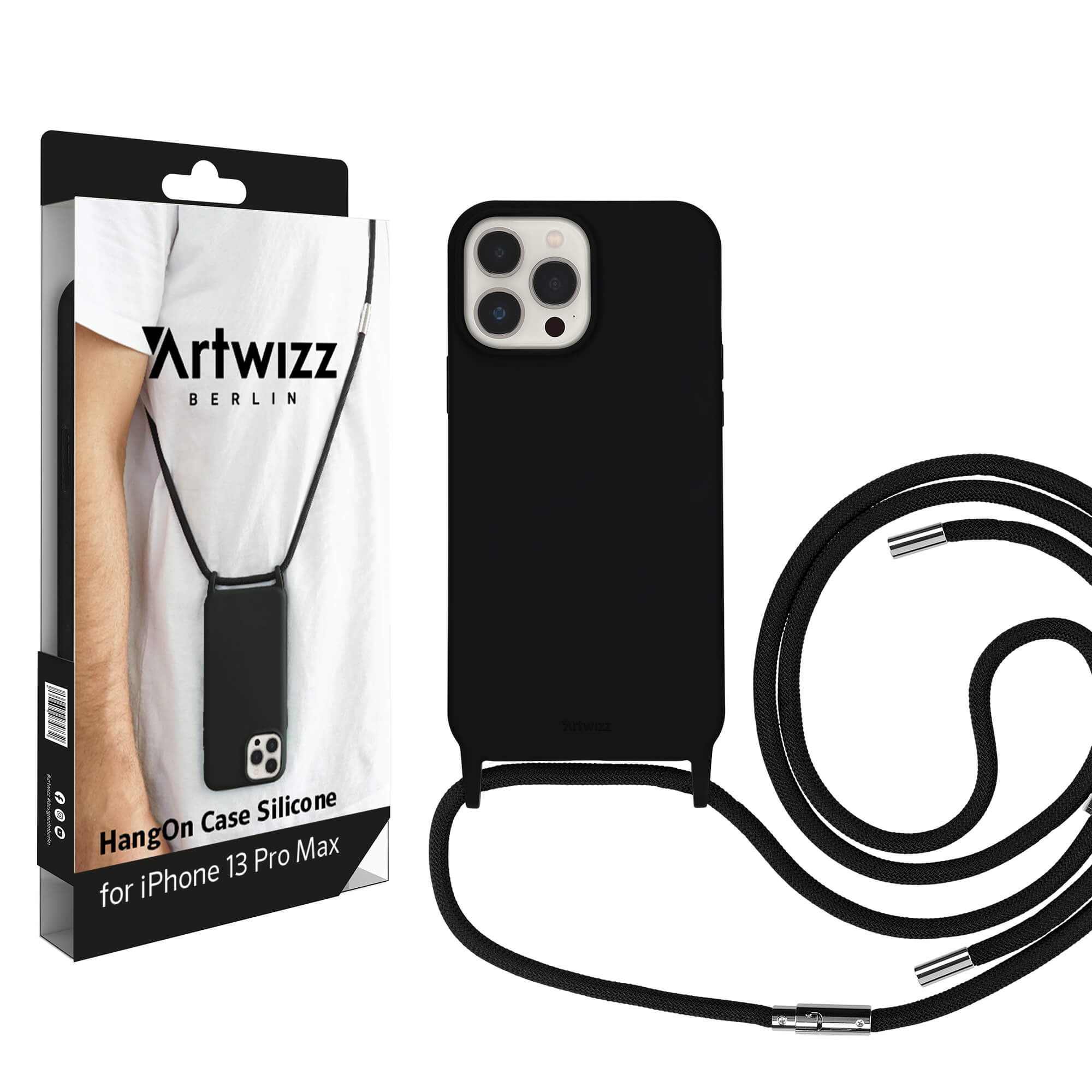 ARTWIZZ HangOn iPhone Case Schwarz Silicone, Max, 13 Apple, Umhängetasche, Pro