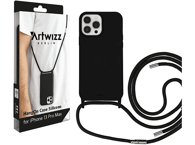 ARTWIZZ HangOn Case 13 Pro Apple, Umhängetasche, Schwarz Silicone, iPhone Max