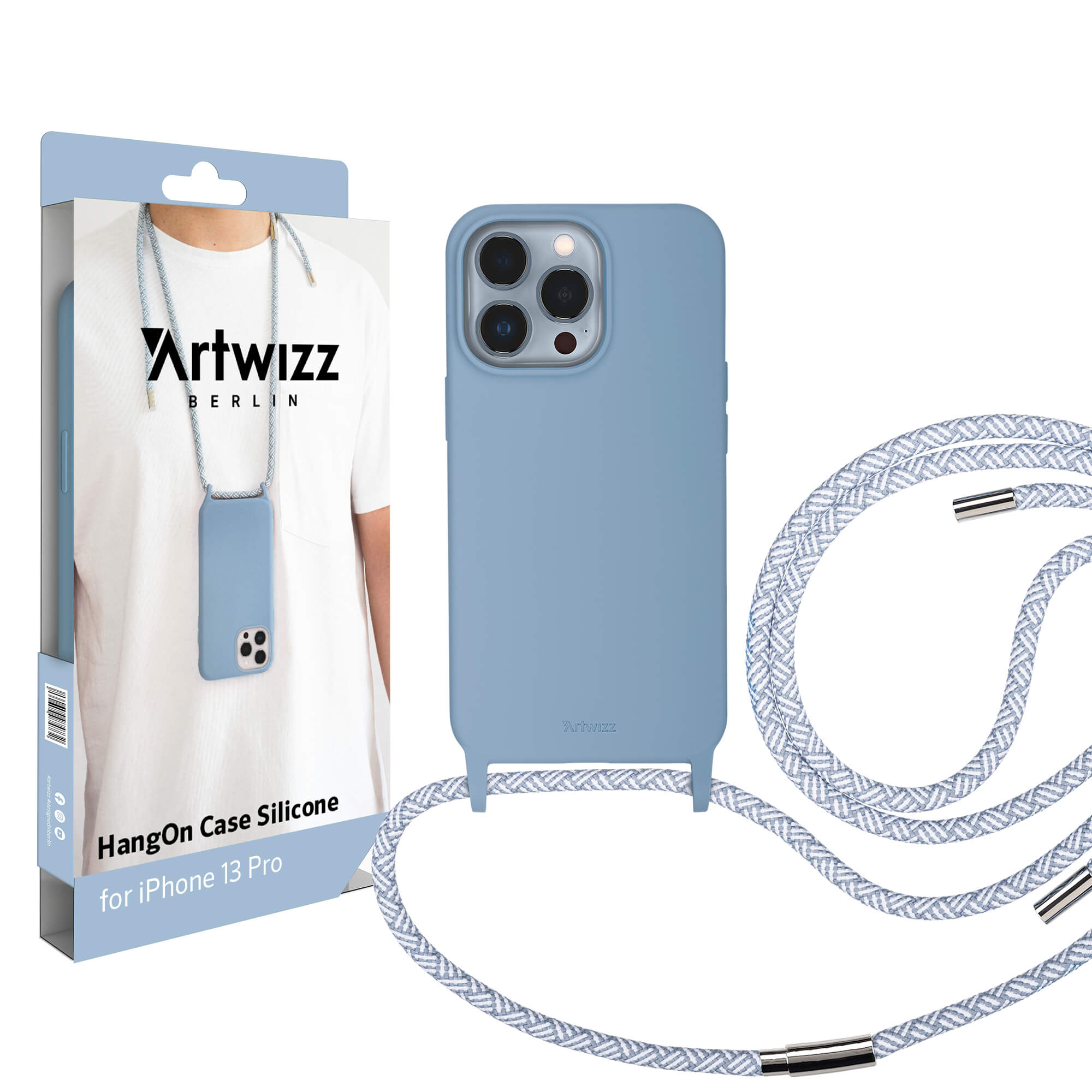 ARTWIZZ HangOn Case Umhängetasche, Apple, iPhone Hellblau 13 Pro, Silicone