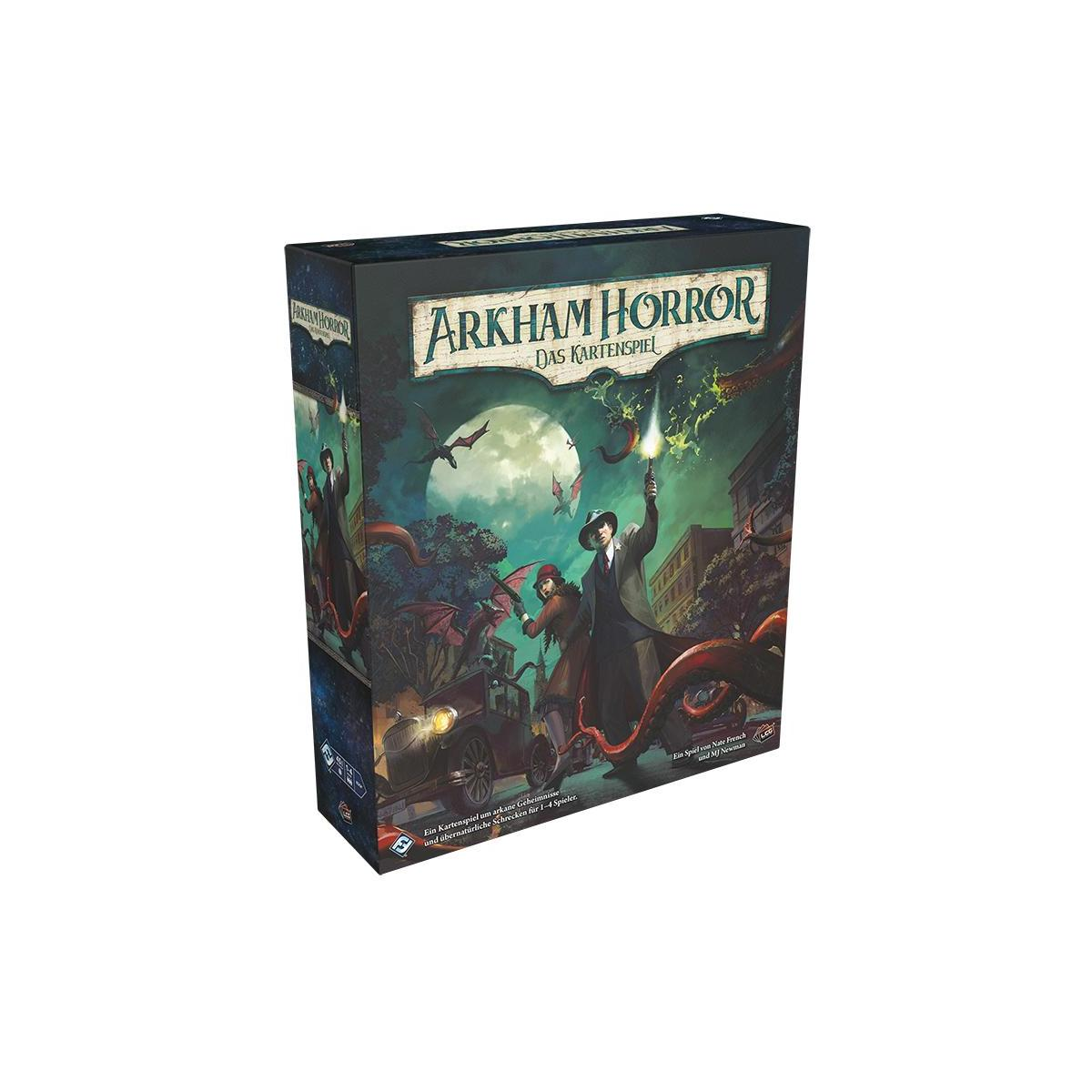 Pudełko z grą 'Arkham Horror' z ilustracją dark fantasy.
