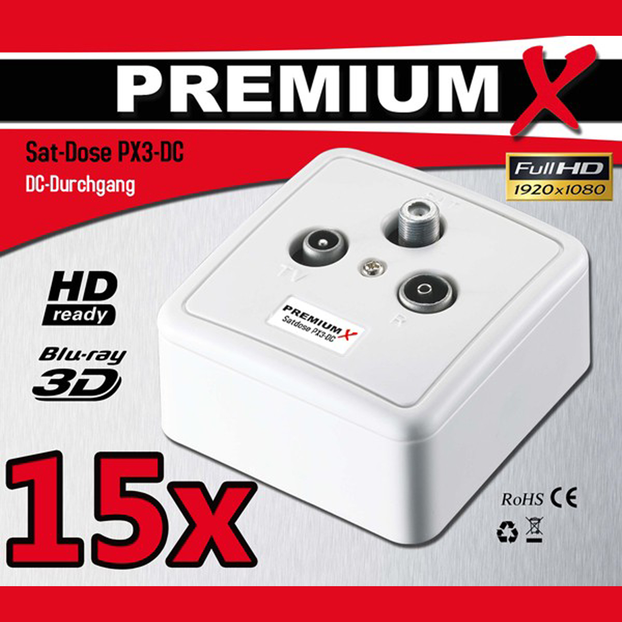 PREMIUMX PX3-DC Sat DC-Durchgang Durchgangsdose Antennendose SAT Antennendose 3-fach 15X