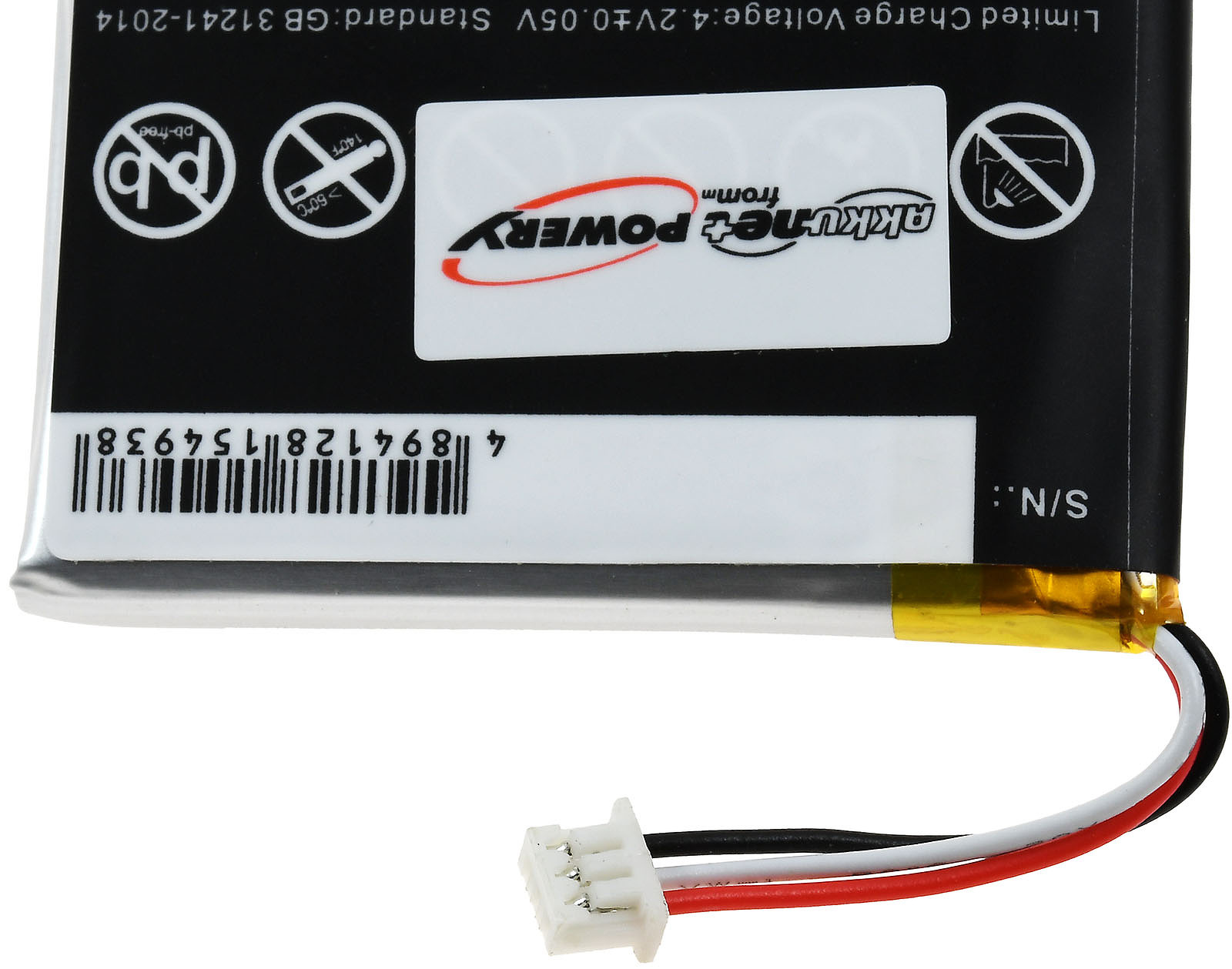 Batterie mit Drähten und Stecker. Schwarz und Weiß. Weißer Hintergrund.