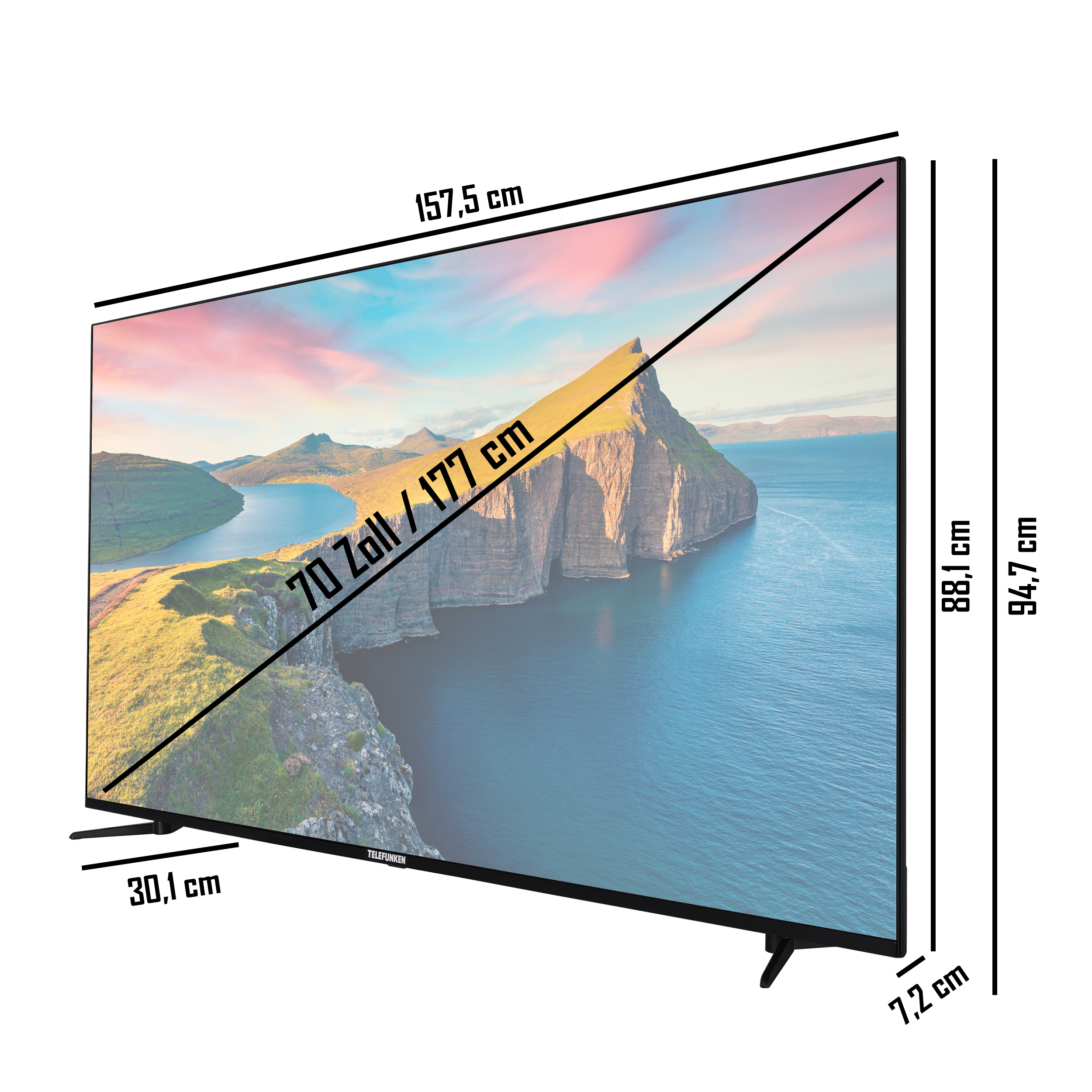 TV cm, 177 / UHD Zoll QLED TELEFUNKEN 4K, TV) (Flat, QU70L800 SMART 70