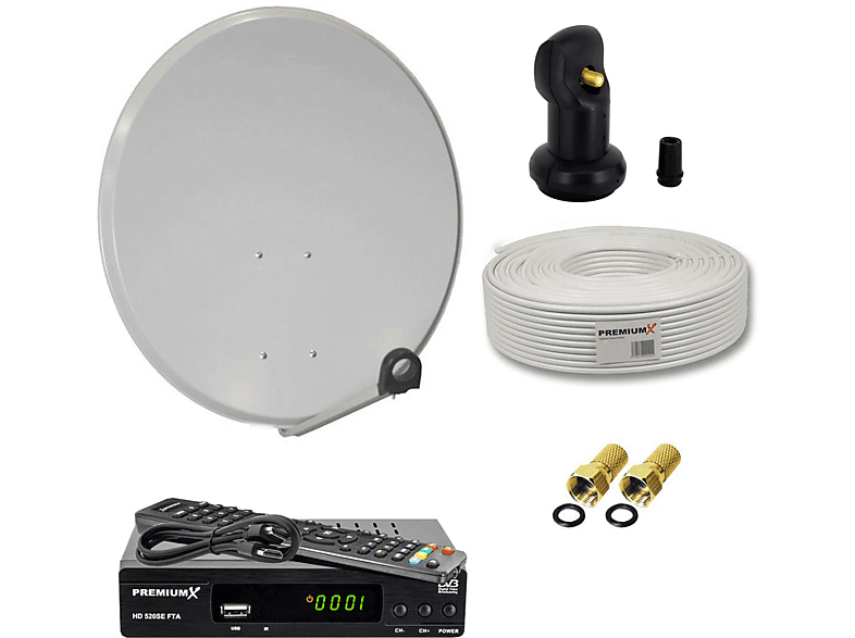 PREMIUMX HD SAT Anlage 60cm Satellitenschüssel Single LNB Kabel TV