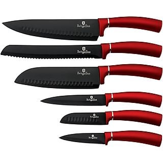 Set de cuchillos - BERLINGERHAUS Burgundy, Juego 6 Cuchillos Cocina Profesional, Hoja Acero Inoxidable, Cocinero, Cebollero, Pan, San, Rojo