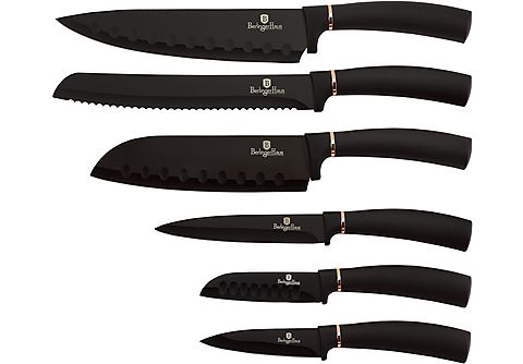 Set de cuchillos - BERLINGERHAUS Black Rose, Juego 6 Cuchillos Cocina Profesional, Hoja Acero Inoxidable, Cocinero, Cebollero, Pan, S, Acero inoxidable, Negro