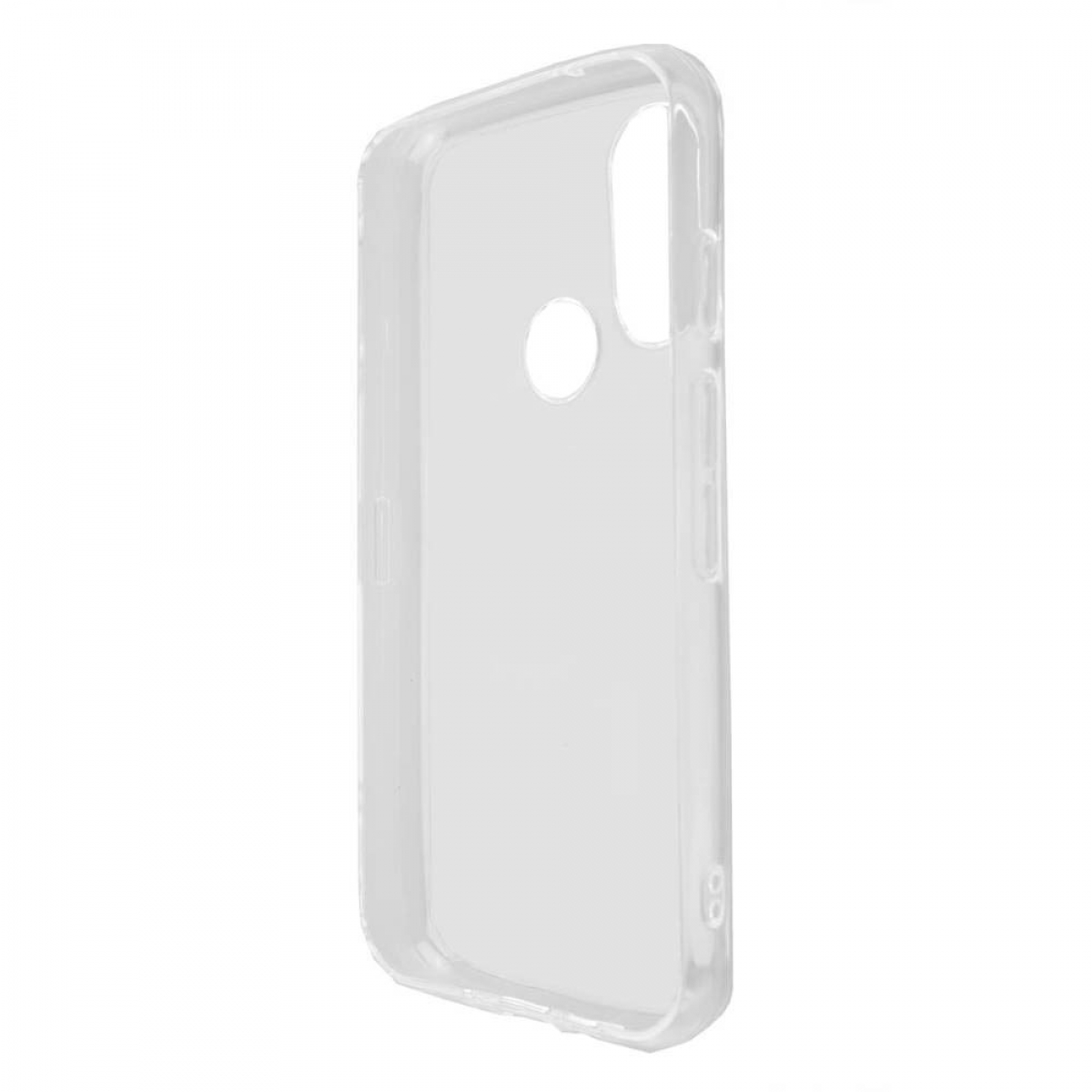 Transparente Handyhülle mit Kameraausschnitt und geschwungenem Design.